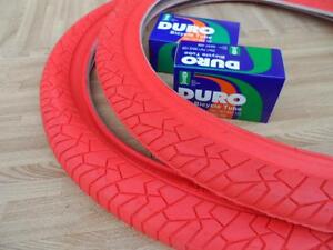 Street BMX Tires & Tubes Set RED *New Pair of Slick 20"x1.95" All