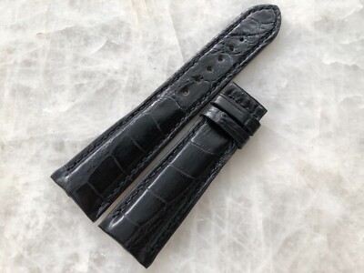 22mm/18mm Black Alligator Crocodile Embossed Leather Watch Strap Band
