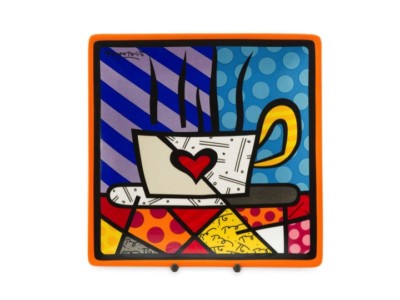 ROMERO BRITTO SQUARE SIDE PLATE - TEA CUP COFFEE  HEART ** NEW **