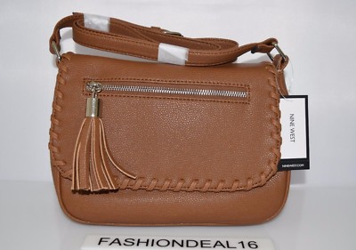 New Nine West Verona Crossbody Bag Large Brown Silver Tobacco $59.99 Handbag