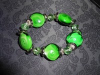 Stretch Green Glasswork Puffed Disks, 20x10, Over White Inside, Bicones, 8mm . Stretch Green Glasswork Puffed Disks, 20x10, Over White Inside, Bicones, 8mm .