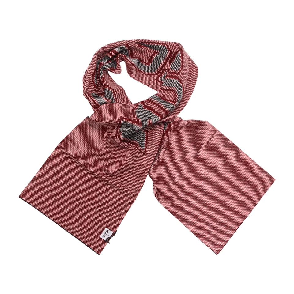 8643AQ sciarpa uomo MOSCHINO 男士羊毛混纺围巾黑色/红色 — 第 2/4 张图片