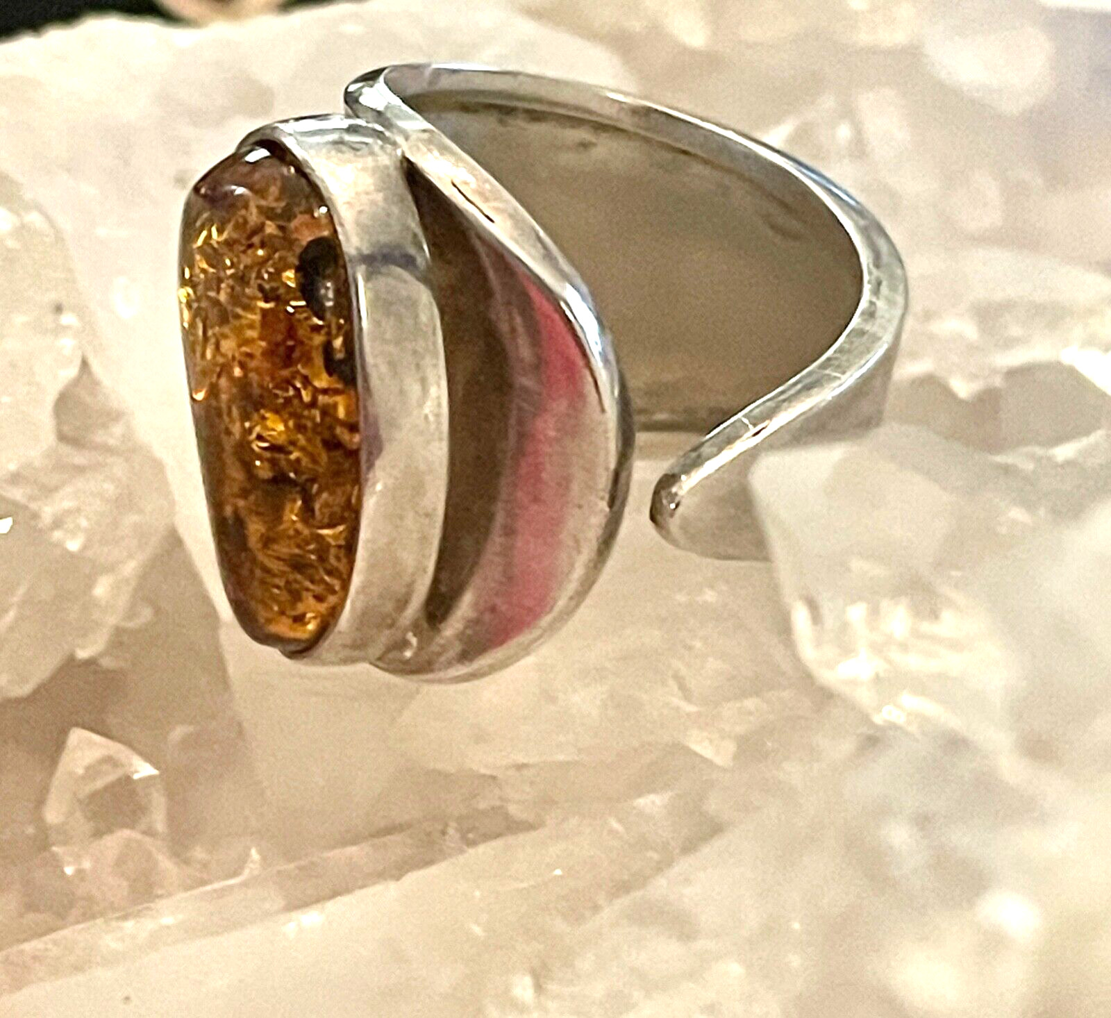 STERLING SILVER  LARGE BALTIC AMBER RING SIZE 8 A… - image 3