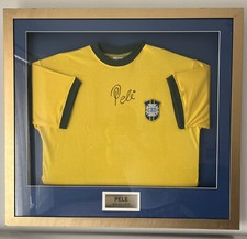 Pele Hand Signed 1970 Brazil Style Football Shirt In Frame with COA