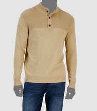  60 Club Room Men's Beige Button Mock Neck Long Sleeve Sweater Size Large