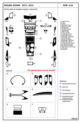 Dash Trim Kit Cover for Nissan Altima without navigation, manual A/C 2013-2015