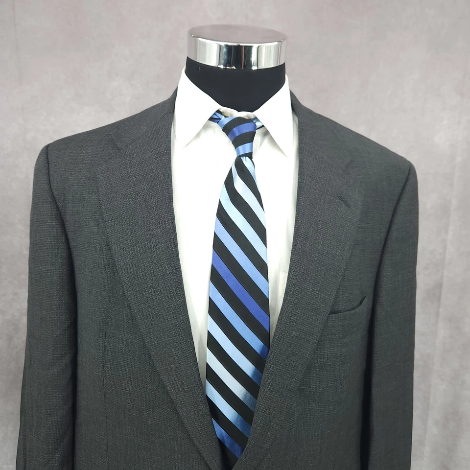 Casaco esportivo vintage Bill Blass blazer masculino 44 L cinza lã pura jaqueta 2 botões ventilação - Imagem 3 de 4