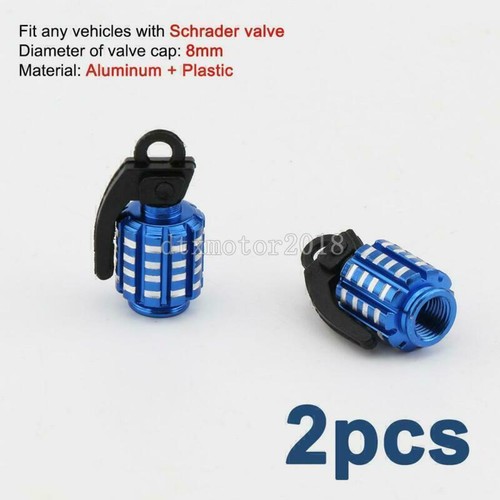 2pcs Blue Metal Grenade Bomb Tire Valve Stem Caps Wheel Air Dust Cover