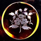 Bohemian Medium Size w/Amber Stained back Engraved Bouquet Art Glass Paperweight — photo 2