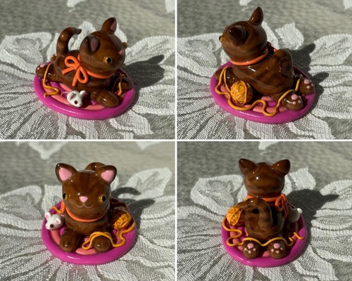 Handmade Kitty Cat Polymer Clay Figurine Decor Tiny Sculpture - Picture 7 of 41
