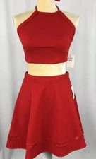 B. Darlin Dress Two Piece Crop Top 1/2 Stretchy Prom Homecoming Event Red New