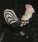 Fenton Art Glass Folk Art hand painted Black Rooster Figurine Signed