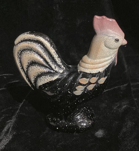 Fenton Art Glass Folk Art hand painted Black Rooster Figurine Signed