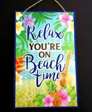 NEW Wood RELAX YOU'RE ON BEACH TIME Party Hanging Sign Door Plaque Decoration