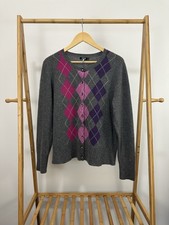 Apt. 9 Purple Gray Argyle 100 Cashmere Button Up Soft Cardigan Sweater Size XL