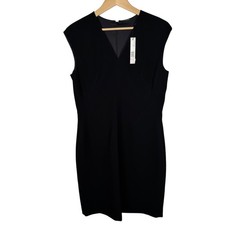 Elie Tahari Fern Sheath Dress Black Womens 12 Sleeveless V Neck Knee Length