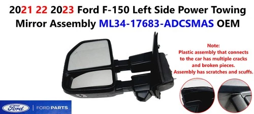 2021 22 2023 Ford F150 Left Side Power Towing Mirror Assembly ML34-17683-ADCSMAS