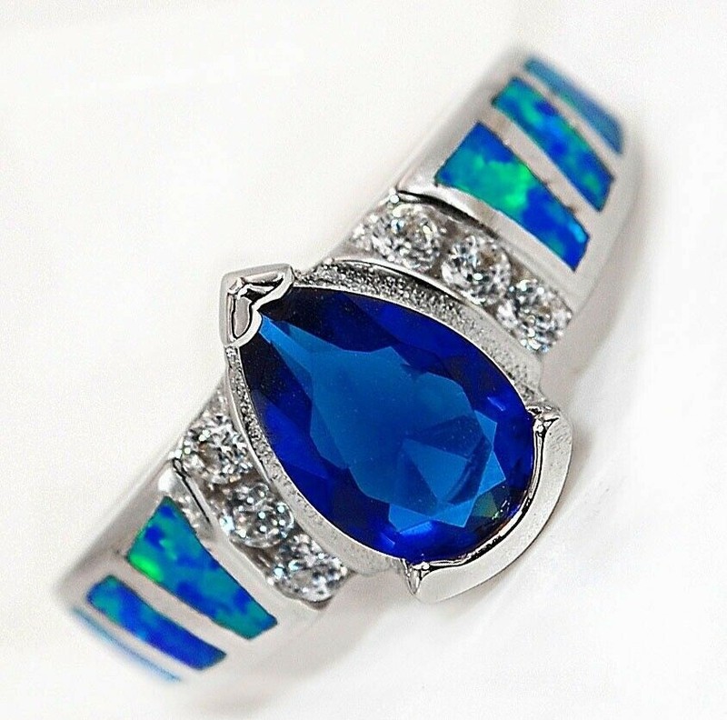 Australian Opal Inlay 925 Solid Genuine Sterling Silver Ring Sz 8 AT3