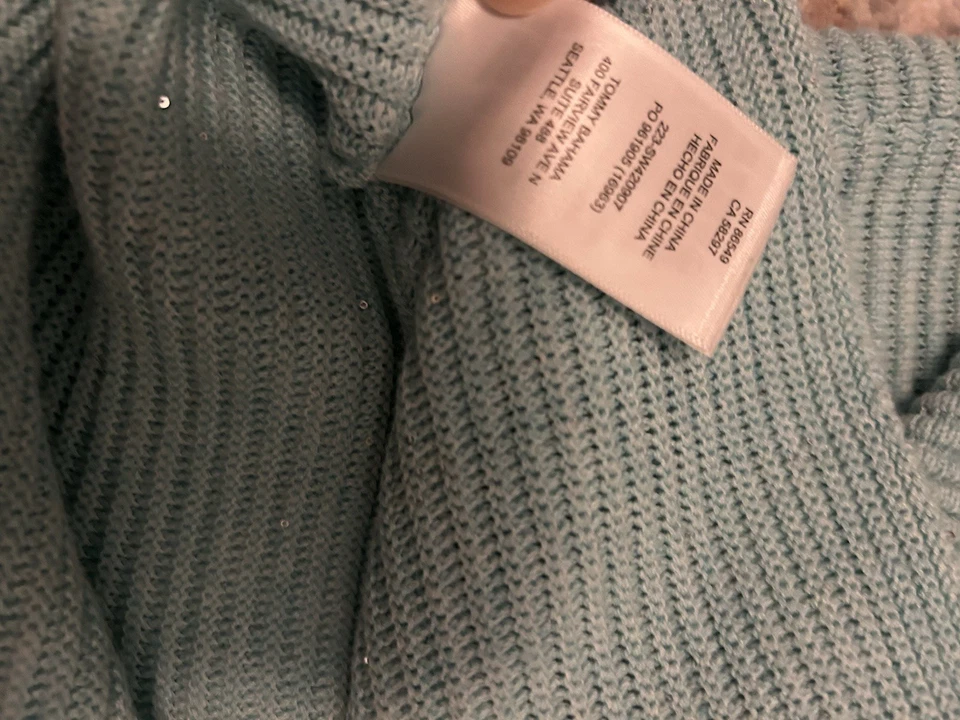 Suéter Tommy Bahama Para Mujer Talla M Verde Lima Bonita Lentejuelas Otomano Cuello en V Acanalado Foto 3 de 4