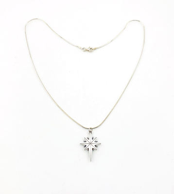 #ad Vintage Sterling Silver North Star Pendant Necklace Double Sided Italy 17 In $148.00