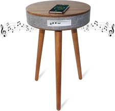 TooCust Smart End Table with Bluetooth Speaker, Coffee Rustic Brown 