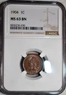 NGC MS-63 BN 1904 Indian Head Cent, Well-Struck, Frosty specimen.