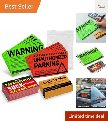 Parking Control Made Fun: 120-Pcs Kit with 20 Warning Stickers & 100 Prank Cards