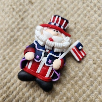 Patriotic Uncle Sam Pin Old Man Beard July 4th Independence Day Flag Brooch USA
