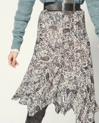 Isabel Marant Etoile Women's Eda Floral Printed Ecru Silk Midi Skirt Size S 36