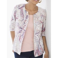 Chicos Linen Lightweight Paisley Print Zip-up collarless Jacket Size 2