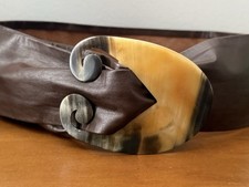 VTG Jerry Moss Brown Leather w/ Horn Style Buckle Cinch Belt Women  s Medium EUC