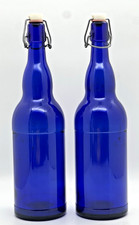 VINTAGE COBALT BLUE GLASS BOTTLES 13" WIRE BAIL STOPPER LOT OF BLUE GLASS x2