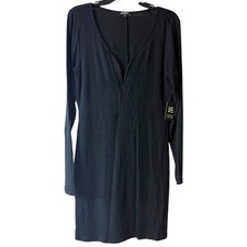 Express Women LBD Black Ribbed Long Sleeve VNeck Midi Dress Large Whimsigoth NWT