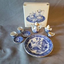 Blue Miniature  Porcelain Tea Set  Coffee Doll Playset 10 pcs Mini