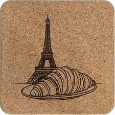 Quadratischer Korkuntersetzer/Topfständer 'Croissant & Eiffelturm' (TR00033174)