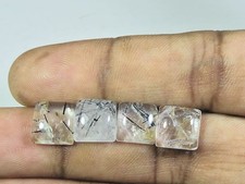 9 x 9 mm Natürlicher Schwarzer Rutil Quadrat Cabochon Lose Edelstein 4 Stck. Lot