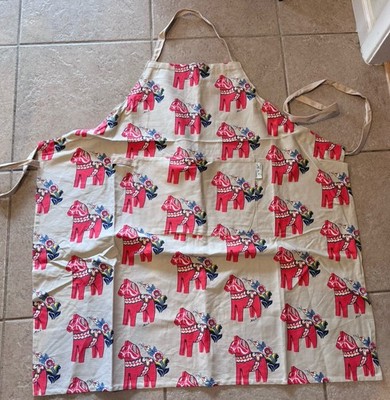 Apron Mia L. Sweden Dala Horse Print w Pocket  100% Cotton