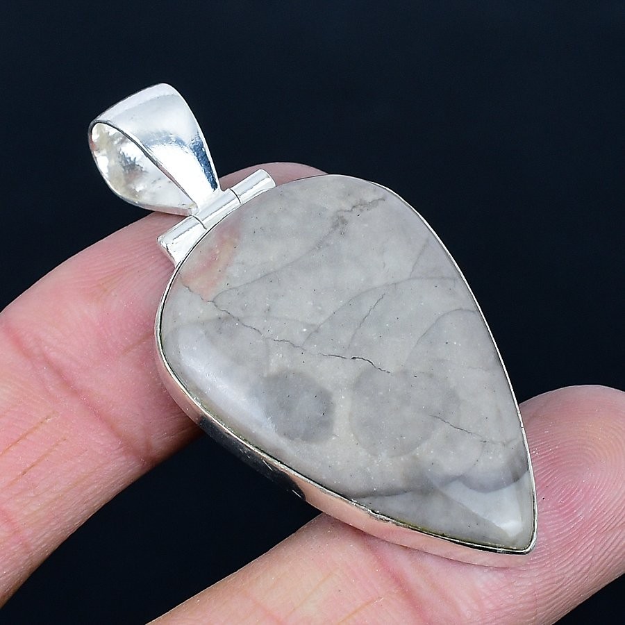 Porcelain Jasper Gemstone Handmade 925 Sterling Silver Jewelry Pendant 2.17