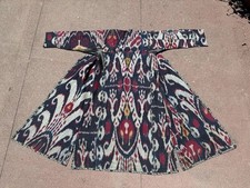 Vintage silk Robe chapan, hand weaving colored coat woman Jacket Uzbek Robe Coat