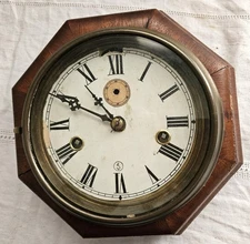 1890's Seth Thomas Octagon Ships Wall  Clock Large Dialw/Key Non-Working