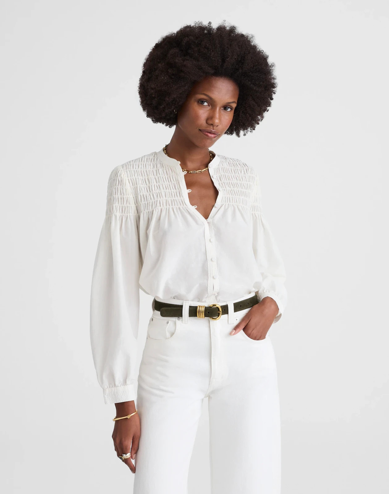 NWT Madewell Smocked Top in Cotton-Silk Blend white size 0