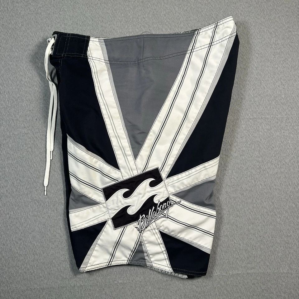 Billabong Andy Irons Board Shorts Mens 34 Black Gray Stripe Swim Surf Logo Y2K - Image 2 of 4