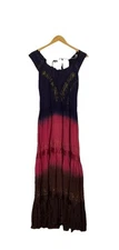 Ethereal Ombre Boho Fairycore Maxi Dress Purple‑Pink Gradient  Embroidery Tiered