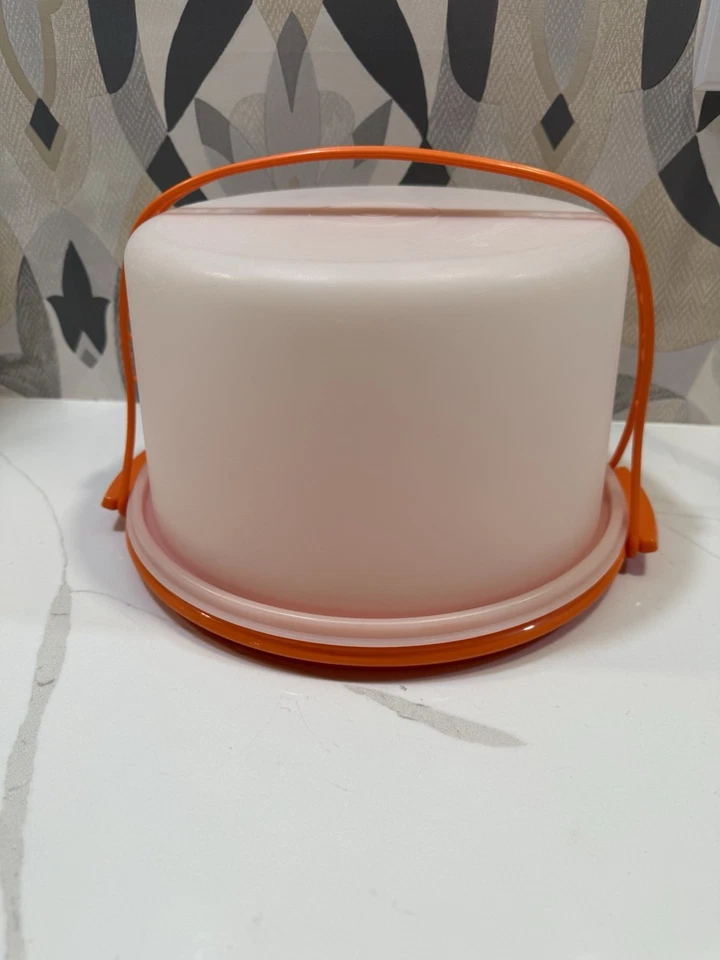 Portapasteles redondo Tupperware Harvest dorado y naranja con mango 684-5 683-5 624-21 Foto 4 de 4