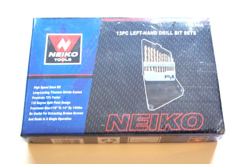 13pc LEFT HAND TITANIUM HIGH SPEED STEEL HSS M2 DRILL BIT SET NEIKO TOOLS