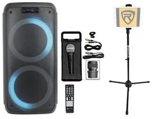 Rockville ROCK PARTY Dual 8" Karaoke Machine System w/LEDS's+Mic+Tablet Stand