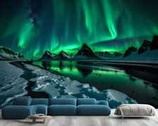 Grün Aurora Borealis glänzende Kunsttapete Wandbild abnehmbar abwaschbar abziehen & kleben