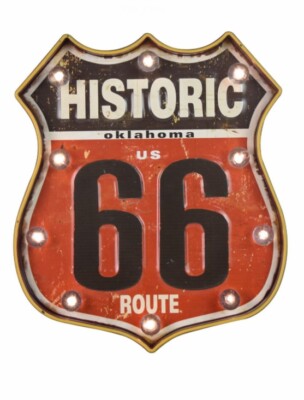 Vintage Metall 3D LED Logo Schild Route 66 Garage Biker Mann Höhle Wandrelief