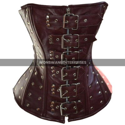 Women's Genuine Leather Corset Burst Steampunk Back Laces Ladies Corsets Bondice