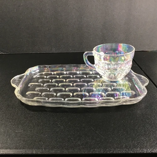 Vintage 1950's Federal Glass Yorktown Iridescent Plate and Cup